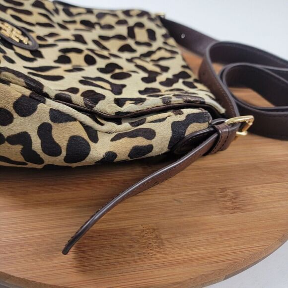 Tory Burch Leopard Crossbody City Bag Shoulder Bag Purse Brown Leather - Picture 3 of 16